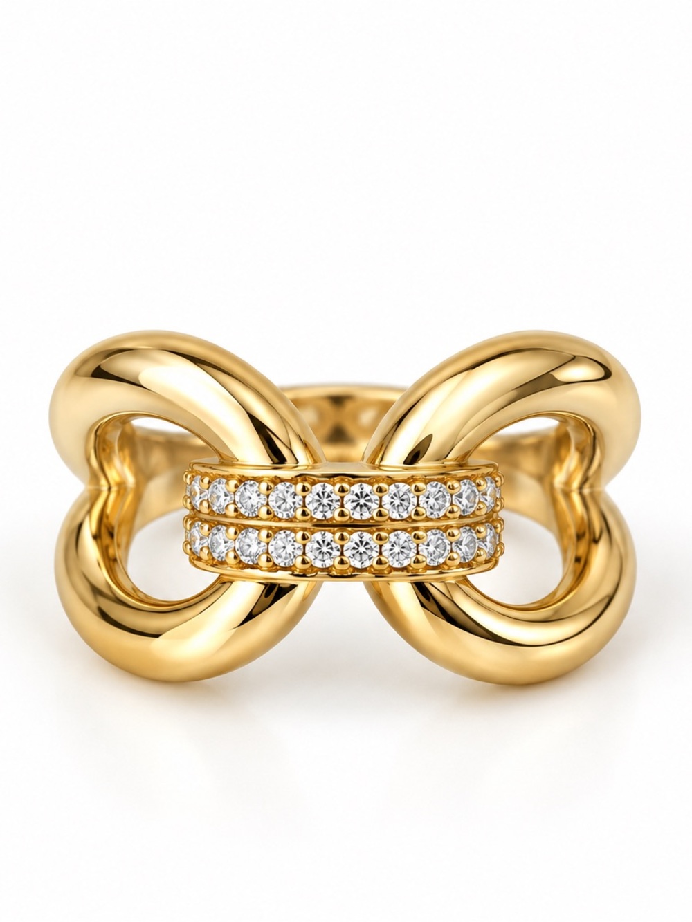 14K Gold Plated Interlocking Knot Ring Real Zirconia Statement Ring